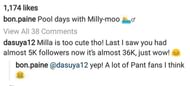 Bonnie Paine thanked Pant's fans for the rapid rise in her Instagram followers